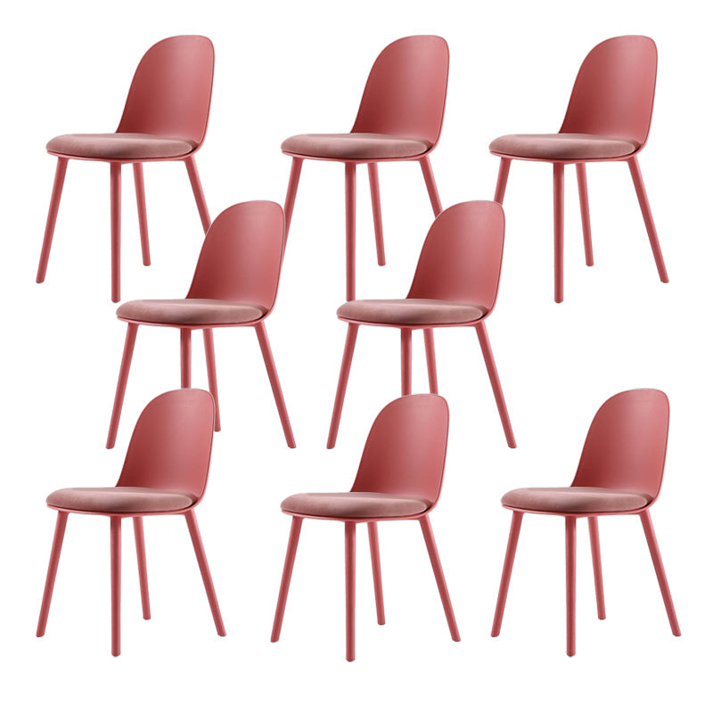 Home Contemporary Side Chair Solid Back Plastic Armless Dining Room Chair Rose Red Upholstered Set of 8 Clearhalo ' kitchen&dining_furn' 'Dining Chairs' 'Dining Tables & Seating' 'dining_chair' 'Furniture' 'furniture_dining_chair' 'Kitchen & Dining Furniture' 'kitchen' 3454247