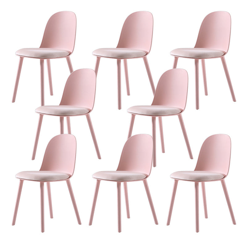 Home Contemporary Side Chair Solid Back Plastic Armless Dining Room Chair Pink Upholstered Set of 8 Clearhalo ' kitchen&dining_furn' 'Dining Chairs' 'Dining Tables & Seating' 'dining_chair' 'Furniture' 'furniture_dining_chair' 'Kitchen & Dining Furniture' 'kitchen' 3454253