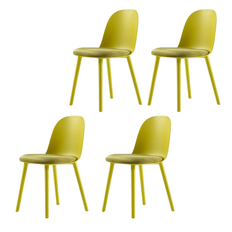 Home Contemporary Side Chair Solid Back Plastic Armless Dining Room Chair Yellow Upholstered Set of 4 Clearhalo ' kitchen&dining_furn' 'Dining Chairs' 'Dining Tables & Seating' 'dining_chair' 'Furniture' 'furniture_dining_chair' 'Kitchen & Dining Furniture' 'kitchen' 3454254