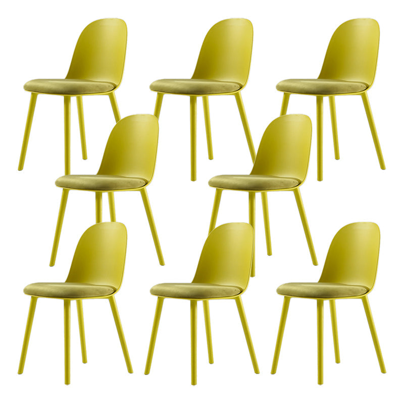 Home Contemporary Side Chair Solid Back Plastic Armless Dining Room Chair Yellow Upholstered Set of 8 Clearhalo ' kitchen&dining_furn' 'Dining Chairs' 'Dining Tables & Seating' 'dining_chair' 'Furniture' 'furniture_dining_chair' 'Kitchen & Dining Furniture' 'kitchen' 3454255