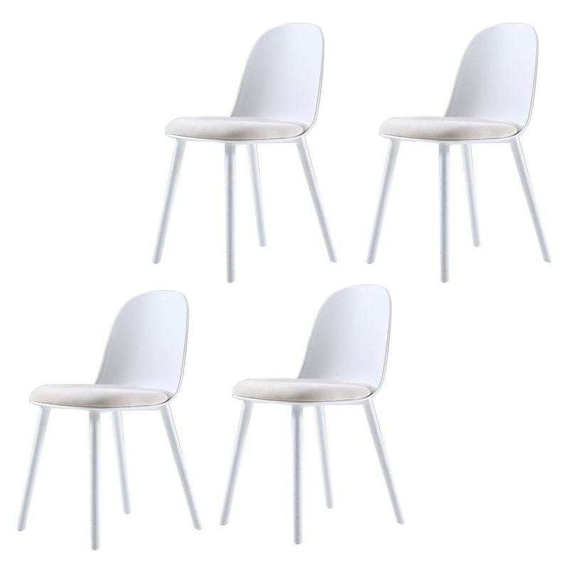 Home Contemporary Side Chair Solid Back Plastic Armless Dining Room Chair White Upholstered Set of 4 Clearhalo ' kitchen&dining_furn' 'Dining Chairs' 'Dining Tables & Seating' 'dining_chair' 'Furniture' 'furniture_dining_chair' 'Kitchen & Dining Furniture' 'kitchen' 3454269