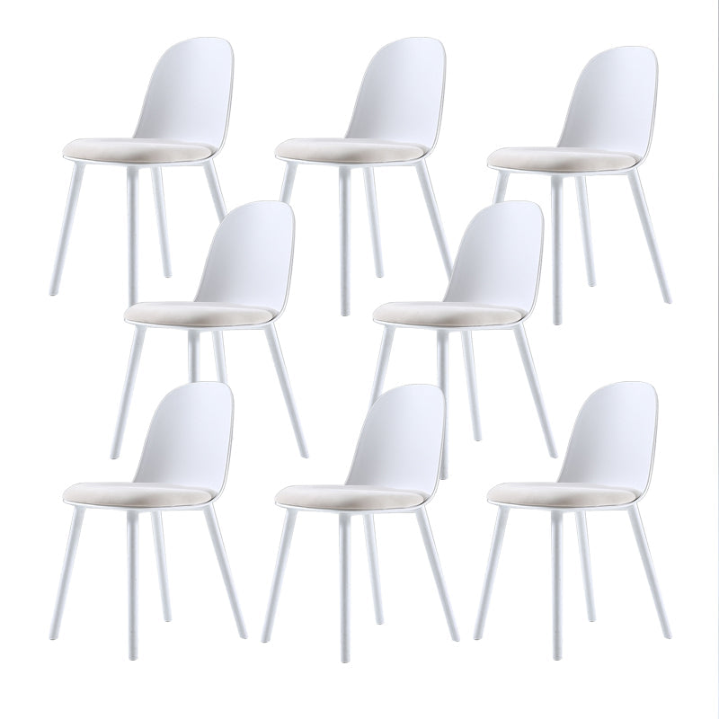 Home Contemporary Side Chair Solid Back Plastic Armless Dining Room Chair White Upholstered Set of 8 Clearhalo ' kitchen&dining_furn' 'Dining Chairs' 'Dining Tables & Seating' 'dining_chair' 'Furniture' 'furniture_dining_chair' 'Kitchen & Dining Furniture' 'kitchen' 3454270