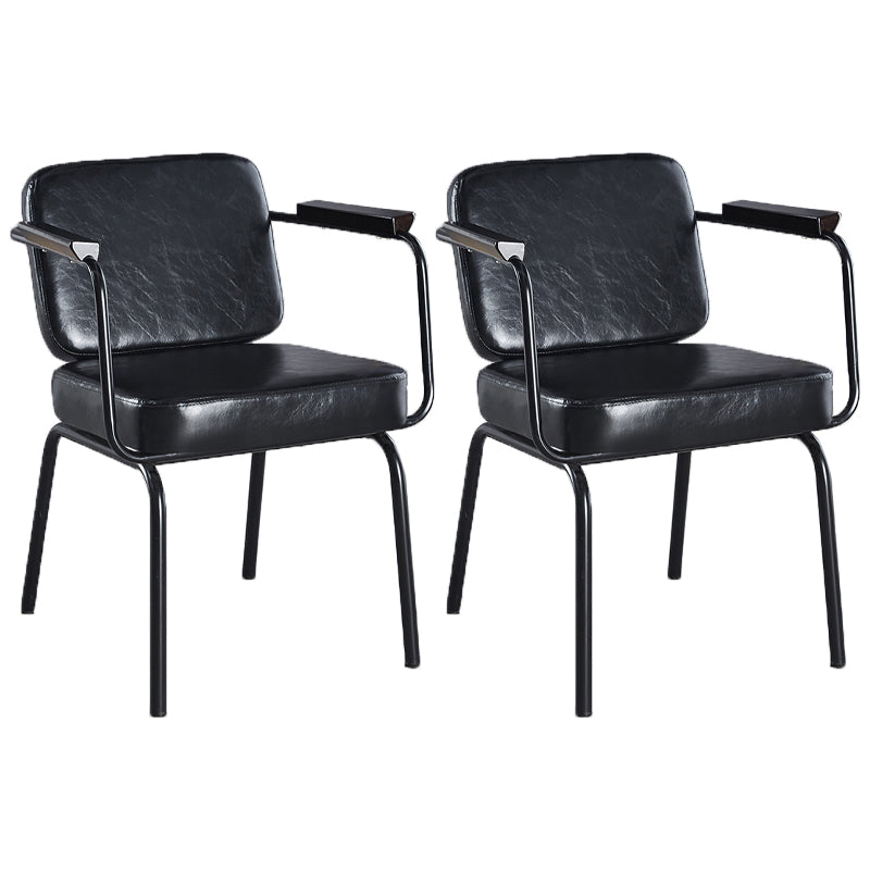 Industrial Leather Square Dining Chair Parsons Arm Chairs for Home Use Black Set of 2 Clearhalo ' kitchen&dining_furn' 'Dining Chairs' 'Dining Tables & Seating' 'dining_chair' 'Furniture' 'furniture_dining_chair' 'Kitchen & Dining Furniture' 'kitchen' 3454369