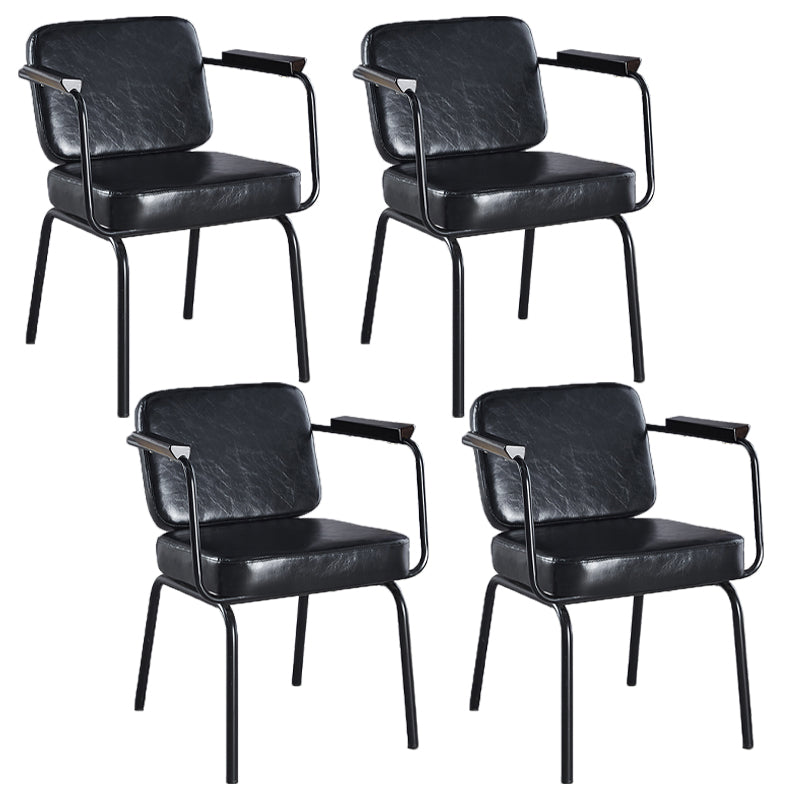 Industrial Leather Square Dining Chair Parsons Arm Chairs for Home Use Black Set of 4 Clearhalo ' kitchen&dining_furn' 'Dining Chairs' 'Dining Tables & Seating' 'dining_chair' 'Furniture' 'furniture_dining_chair' 'Kitchen & Dining Furniture' 'kitchen' 3454371