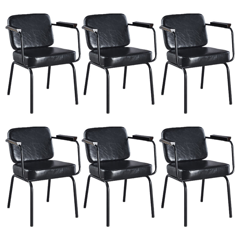 Industrial Leather Square Dining Chair Parsons Arm Chairs for Home Use Black Set of 6 Clearhalo ' kitchen&dining_furn' 'Dining Chairs' 'Dining Tables & Seating' 'dining_chair' 'Furniture' 'furniture_dining_chair' 'Kitchen & Dining Furniture' 'kitchen' 3454373