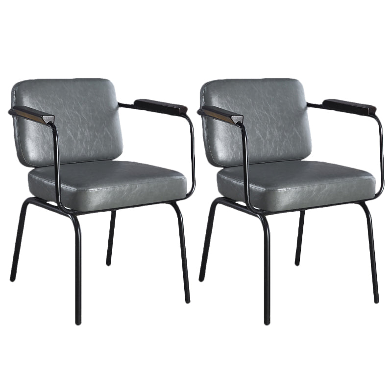 Industrial Leather Square Dining Chair Parsons Arm Chairs for Home Use Grey Set of 2 Clearhalo ' kitchen&dining_furn' 'Dining Chairs' 'Dining Tables & Seating' 'dining_chair' 'Furniture' 'furniture_dining_chair' 'Kitchen & Dining Furniture' 'kitchen' 3454375