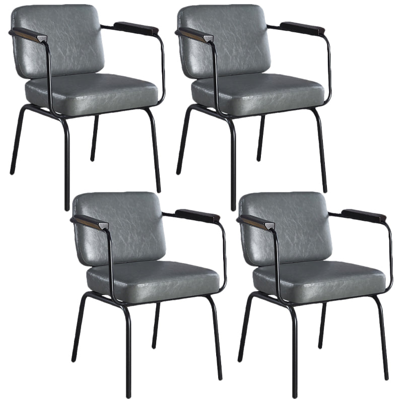 Industrial Leather Square Dining Chair Parsons Arm Chairs for Home Use Grey Set of 4 Clearhalo ' kitchen&dining_furn' 'Dining Chairs' 'Dining Tables & Seating' 'dining_chair' 'Furniture' 'furniture_dining_chair' 'Kitchen & Dining Furniture' 'kitchen' 3454377