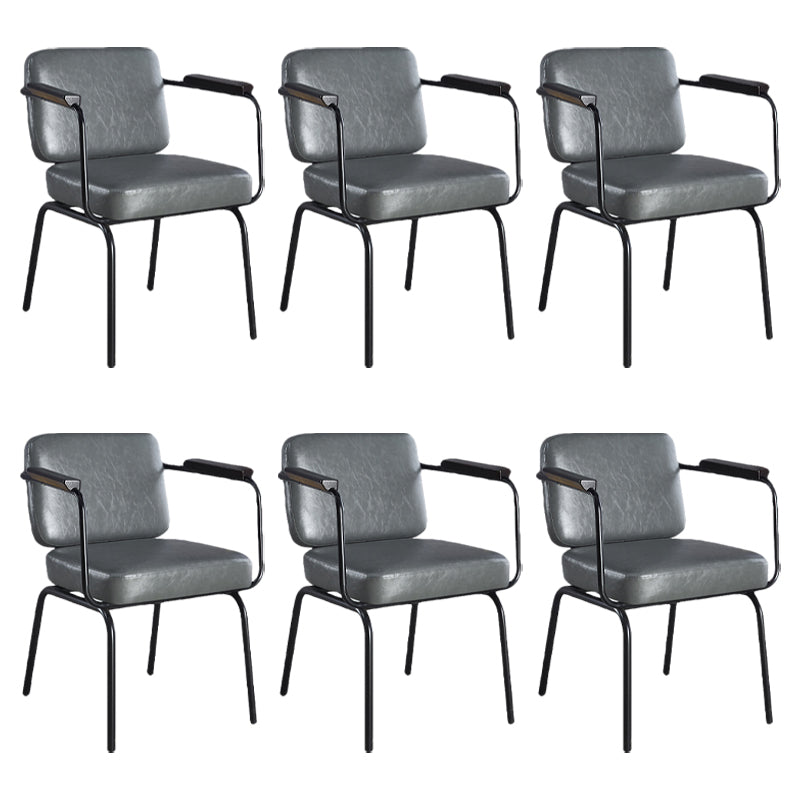 Industrial Leather Square Dining Chair Parsons Arm Chairs for Home Use Grey Set of 6 Clearhalo ' kitchen&dining_furn' 'Dining Chairs' 'Dining Tables & Seating' 'dining_chair' 'Furniture' 'furniture_dining_chair' 'Kitchen & Dining Furniture' 'kitchen' 3454378
