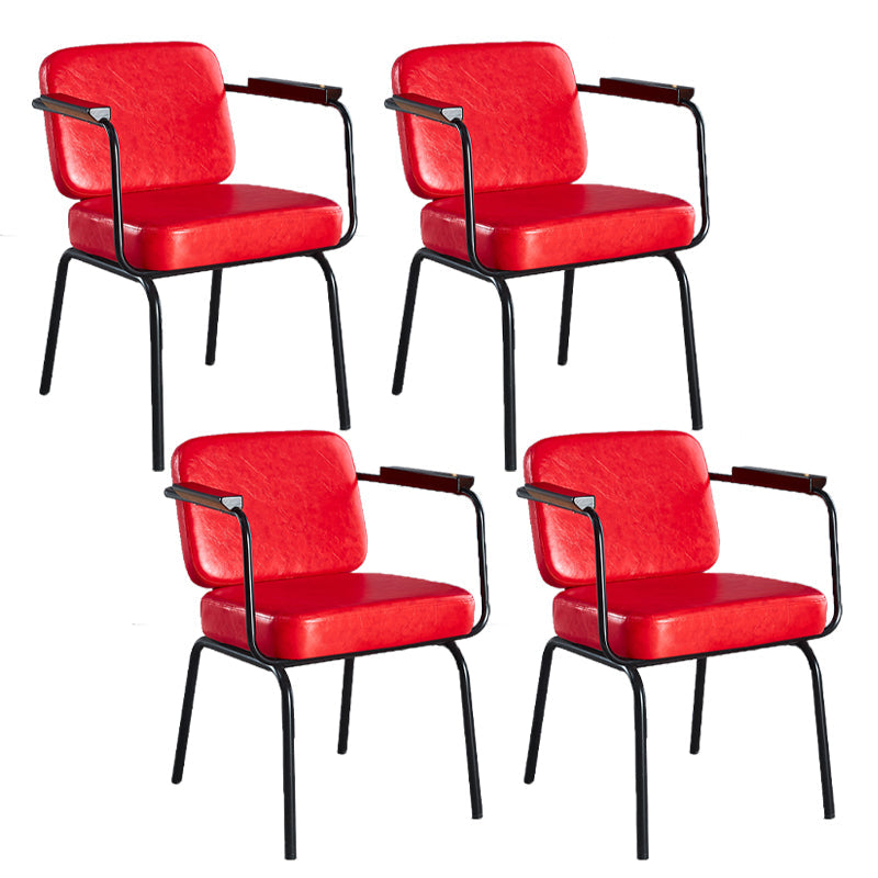 Industrial Leather Square Dining Chair Parsons Arm Chairs for Home Use Red Set of 4 Clearhalo ' kitchen&dining_furn' 'Dining Chairs' 'Dining Tables & Seating' 'dining_chair' 'Furniture' 'furniture_dining_chair' 'Kitchen & Dining Furniture' 'kitchen' 3454383