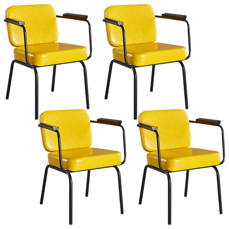 Industrial Leather Square Dining Chair Parsons Arm Chairs for Home Use Yellow Set of 4 Clearhalo ' kitchen&dining_furn' 'Dining Chairs' 'Dining Tables & Seating' 'dining_chair' 'Furniture' 'furniture_dining_chair' 'Kitchen & Dining Furniture' 'kitchen' 3454389