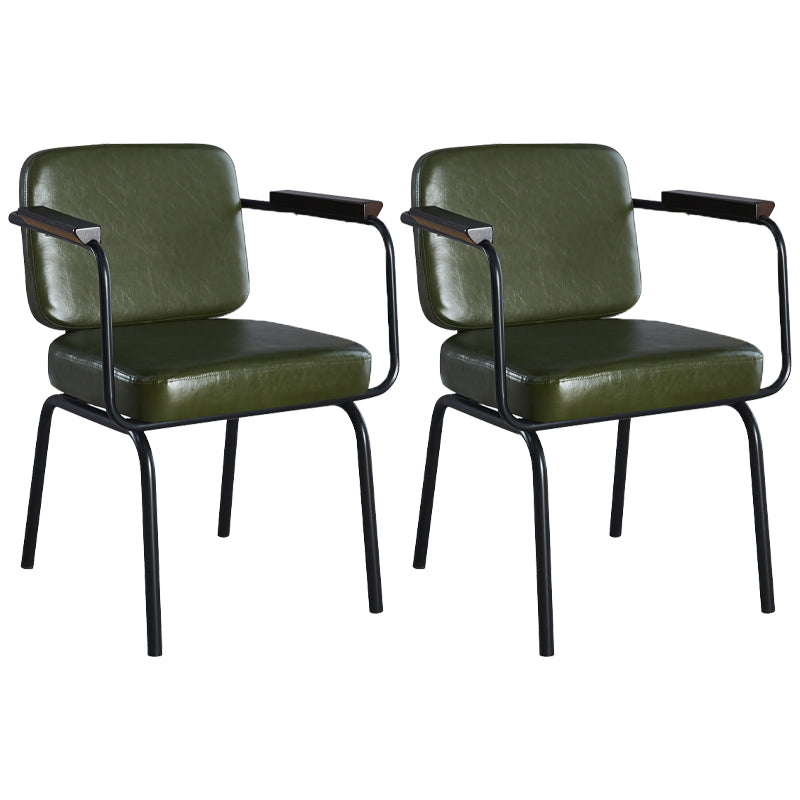Industrial Leather Square Dining Chair Parsons Arm Chairs for Home Use Dark Army Green Set of 2 Clearhalo ' kitchen&dining_furn' 'Dining Chairs' 'Dining Tables & Seating' 'dining_chair' 'Furniture' 'furniture_dining_chair' 'Kitchen & Dining Furniture' 'kitchen' 3454396