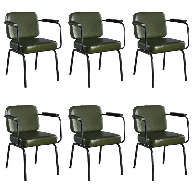 Industrial Leather Square Dining Chair Parsons Arm Chairs for Home Use Dark Army Green Set of 6 Clearhalo ' kitchen&dining_furn' 'Dining Chairs' 'Dining Tables & Seating' 'dining_chair' 'Furniture' 'furniture_dining_chair' 'Kitchen & Dining Furniture' 'kitchen' 3454398