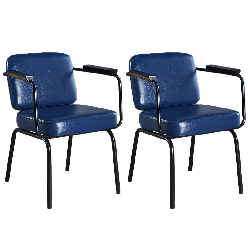 Industrial Leather Square Dining Chair Parsons Arm Chairs for Home Use Dark Blue Set of 2 Clearhalo ' kitchen&dining_furn' 'Dining Chairs' 'Dining Tables & Seating' 'dining_chair' 'Furniture' 'furniture_dining_chair' 'Kitchen & Dining Furniture' 'kitchen' 3454399