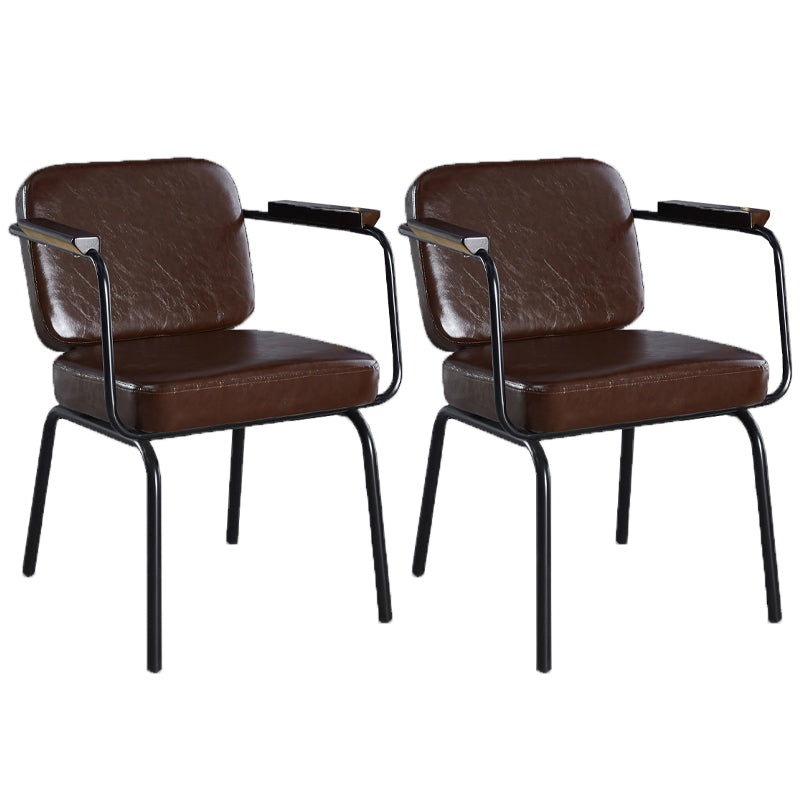 Industrial Leather Square Dining Chair Parsons Arm Chairs for Home Use Dark Brown Set of 2 Clearhalo ' kitchen&dining_furn' 'Dining Chairs' 'Dining Tables & Seating' 'dining_chair' 'Furniture' 'furniture_dining_chair' 'Kitchen & Dining Furniture' 'kitchen' 3454402