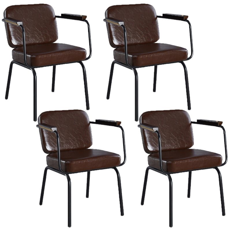Industrial Leather Square Dining Chair Parsons Arm Chairs for Home Use Dark Brown Set of 4 Clearhalo ' kitchen&dining_furn' 'Dining Chairs' 'Dining Tables & Seating' 'dining_chair' 'Furniture' 'furniture_dining_chair' 'Kitchen & Dining Furniture' 'kitchen' 3454403