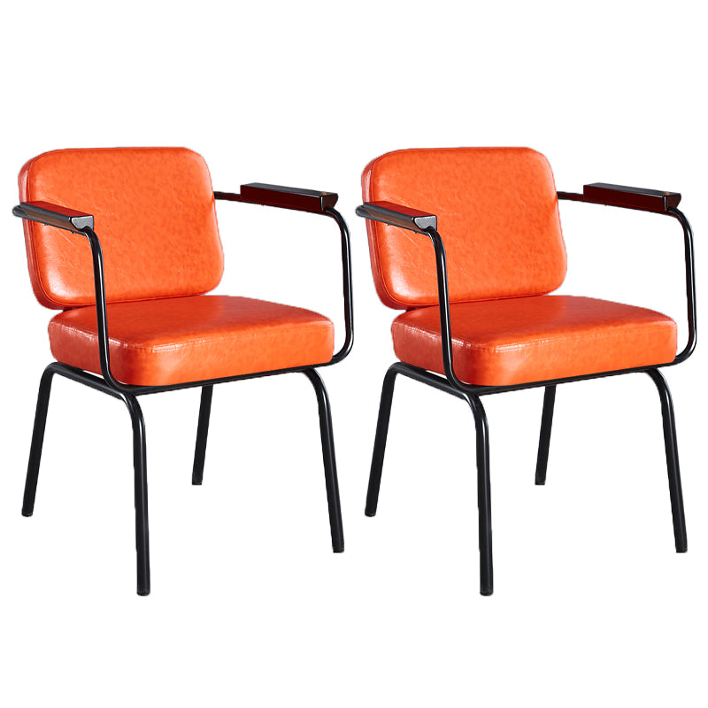 Industrial Leather Square Dining Chair Parsons Arm Chairs for Home Use Orange Set of 2 Clearhalo ' kitchen&dining_furn' 'Dining Chairs' 'Dining Tables & Seating' 'dining_chair' 'Furniture' 'furniture_dining_chair' 'Kitchen & Dining Furniture' 'kitchen' 3454405