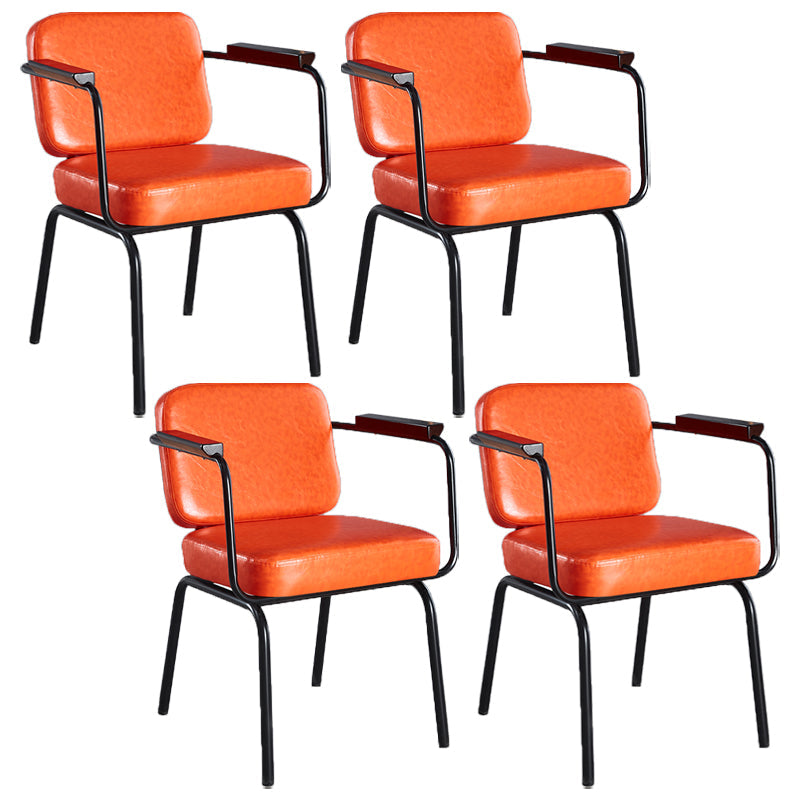 Industrial Leather Square Dining Chair Parsons Arm Chairs for Home Use Orange Set of 4 Clearhalo ' kitchen&dining_furn' 'Dining Chairs' 'Dining Tables & Seating' 'dining_chair' 'Furniture' 'furniture_dining_chair' 'Kitchen & Dining Furniture' 'kitchen' 3454406