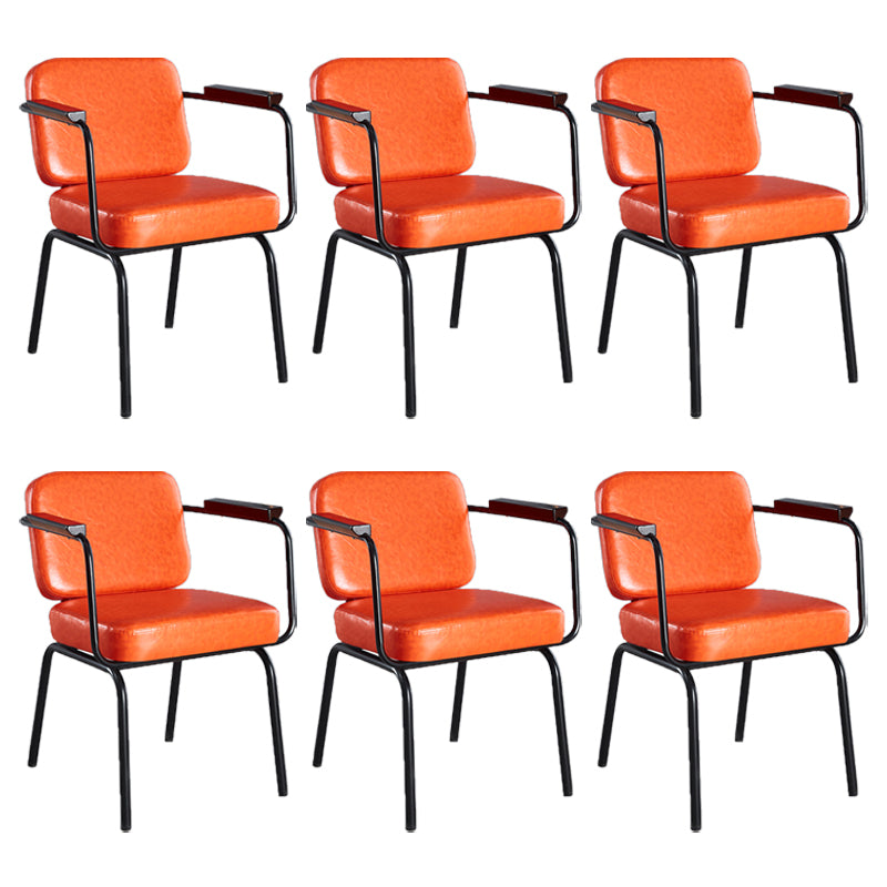 Industrial Leather Square Dining Chair Parsons Arm Chairs for Home Use Orange Set of 6 Clearhalo ' kitchen&dining_furn' 'Dining Chairs' 'Dining Tables & Seating' 'dining_chair' 'Furniture' 'furniture_dining_chair' 'Kitchen & Dining Furniture' 'kitchen' 3454407