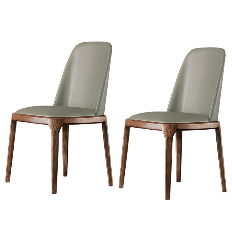 Contemporary Style Leather Chair Armless Parsons Chair with Wooden Legs for Restaurant Light Gray Walnut Set of 2 Clearhalo ' kitchen&dining_furn' 'Dining Chairs' 'Dining Tables & Seating' 'dining_chair' 'Furniture' 'furniture_dining_chair' 'Kitchen & Dining Furniture' 'kitchen' 3454446