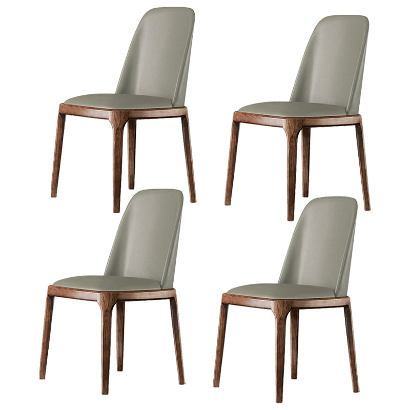 Contemporary Style Leather Chair Armless Parsons Chair with Wooden Legs for Restaurant Light Gray Walnut Set of 4 Clearhalo ' kitchen&dining_furn' 'Dining Chairs' 'Dining Tables & Seating' 'dining_chair' 'Furniture' 'furniture_dining_chair' 'Kitchen & Dining Furniture' 'kitchen' 3454448