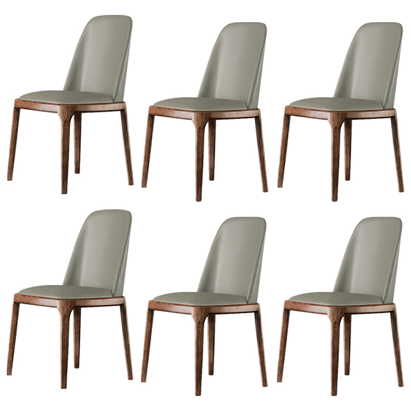 Contemporary Style Leather Chair Armless Parsons Chair with Wooden Legs for Restaurant Light Gray Walnut Set of 6 Clearhalo ' kitchen&dining_furn' 'Dining Chairs' 'Dining Tables & Seating' 'dining_chair' 'Furniture' 'furniture_dining_chair' 'Kitchen & Dining Furniture' 'kitchen' 3454450