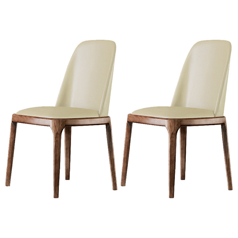 Contemporary Style Leather Chair Armless Parsons Chair with Wooden Legs for Restaurant Beige Walnut Set of 2 Clearhalo ' kitchen&dining_furn' 'Dining Chairs' 'Dining Tables & Seating' 'dining_chair' 'Furniture' 'furniture_dining_chair' 'Kitchen & Dining Furniture' 'kitchen' 3454452