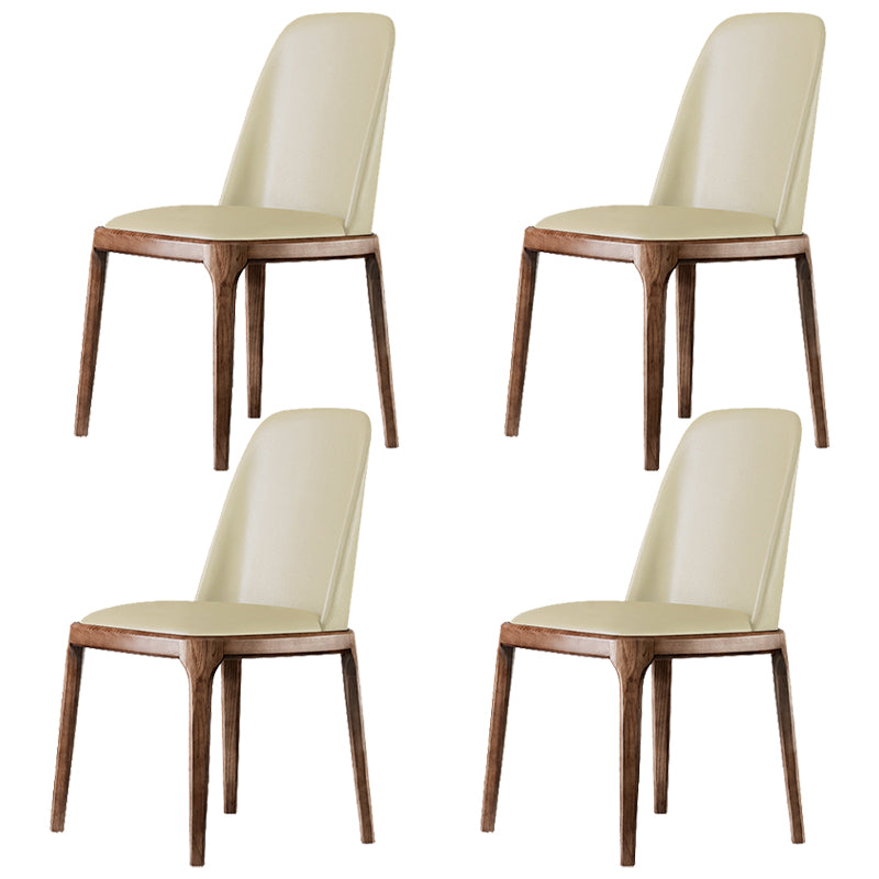 Contemporary Style Leather Chair Armless Parsons Chair with Wooden Legs for Restaurant Beige Walnut Set of 4 Clearhalo ' kitchen&dining_furn' 'Dining Chairs' 'Dining Tables & Seating' 'dining_chair' 'Furniture' 'furniture_dining_chair' 'Kitchen & Dining Furniture' 'kitchen' 3454453