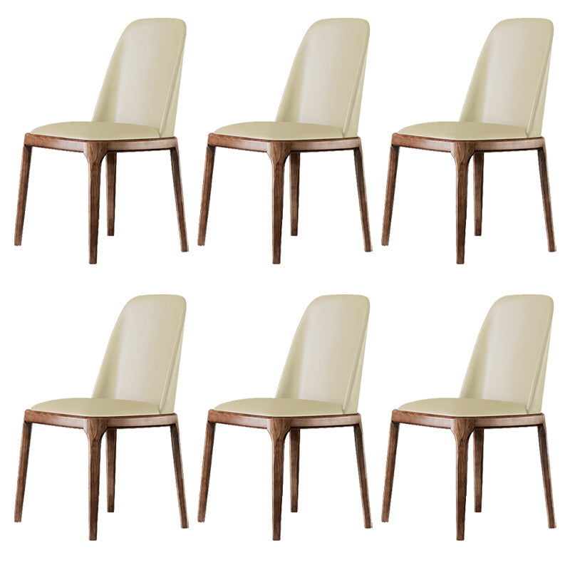 Contemporary Style Leather Chair Armless Parsons Chair with Wooden Legs for Restaurant Beige Walnut Set of 6 Clearhalo ' kitchen&dining_furn' 'Dining Chairs' 'Dining Tables & Seating' 'dining_chair' 'Furniture' 'furniture_dining_chair' 'Kitchen & Dining Furniture' 'kitchen' 3454455