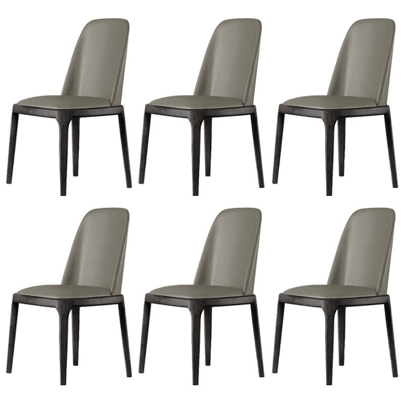 Contemporary Style Leather Chair Armless Parsons Chair with Wooden Legs for Restaurant Smoke Gray Black Set of 6 Clearhalo ' kitchen&dining_furn' 'Dining Chairs' 'Dining Tables & Seating' 'dining_chair' 'Furniture' 'furniture_dining_chair' 'Kitchen & Dining Furniture' 'kitchen' 3454461
