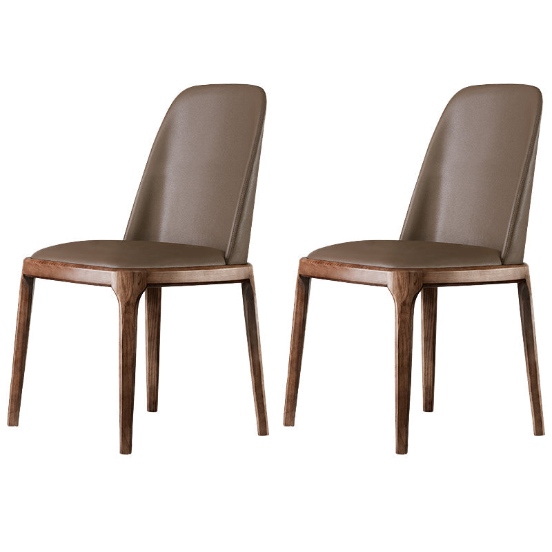 Contemporary Style Leather Chair Armless Parsons Chair with Wooden Legs for Restaurant Coffee Walnut Set of 2 Clearhalo ' kitchen&dining_furn' 'Dining Chairs' 'Dining Tables & Seating' 'dining_chair' 'Furniture' 'furniture_dining_chair' 'Kitchen & Dining Furniture' 'kitchen' 3454464