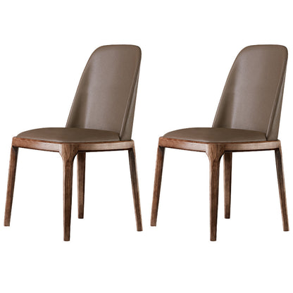 Contemporary Style Leather Chair Armless Parsons Chair with Wooden Legs for Restaurant Coffee Walnut Set of 2 Clearhalo ' kitchen&dining_furn' 'Dining Chairs' 'Dining Tables & Seating' 'dining_chair' 'Furniture' 'furniture_dining_chair' 'Kitchen & Dining Furniture' 'kitchen' 3454464