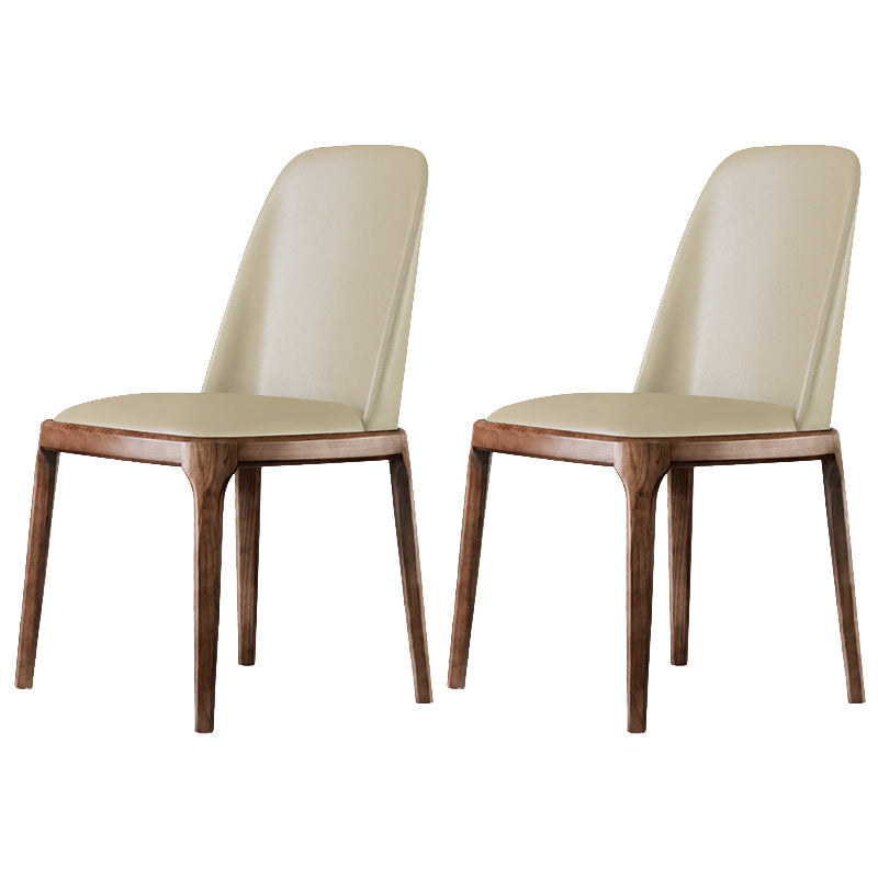 Contemporary Style Leather Chair Armless Parsons Chair with Wooden Legs for Restaurant Cream Gray Walnut Set of 2 Clearhalo ' kitchen&dining_furn' 'Dining Chairs' 'Dining Tables & Seating' 'dining_chair' 'Furniture' 'furniture_dining_chair' 'Kitchen & Dining Furniture' 'kitchen' 3454467