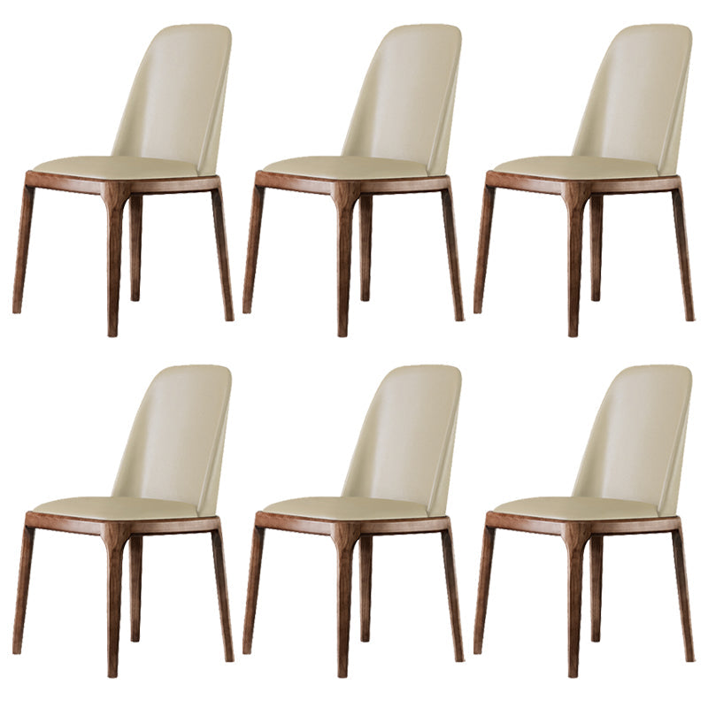 Contemporary Style Leather Chair Armless Parsons Chair with Wooden Legs for Restaurant Cream Gray Walnut Set of 6 Clearhalo ' kitchen&dining_furn' 'Dining Chairs' 'Dining Tables & Seating' 'dining_chair' 'Furniture' 'furniture_dining_chair' 'Kitchen & Dining Furniture' 'kitchen' 3454469