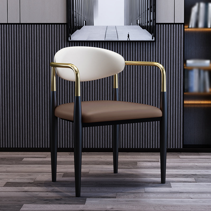 Scandinavian Style Open Back Dining Chair Black Finish Metal Upholstered Side Chair for Home Use Clearhalo ' kitchen&dining_furn' 'Dining Chairs' 'Dining Tables & Seating' 'dining_chair' 'Furniture' 'furniture_dining_chair' 'Kitchen & Dining Furniture' 'kitchen' 3454473