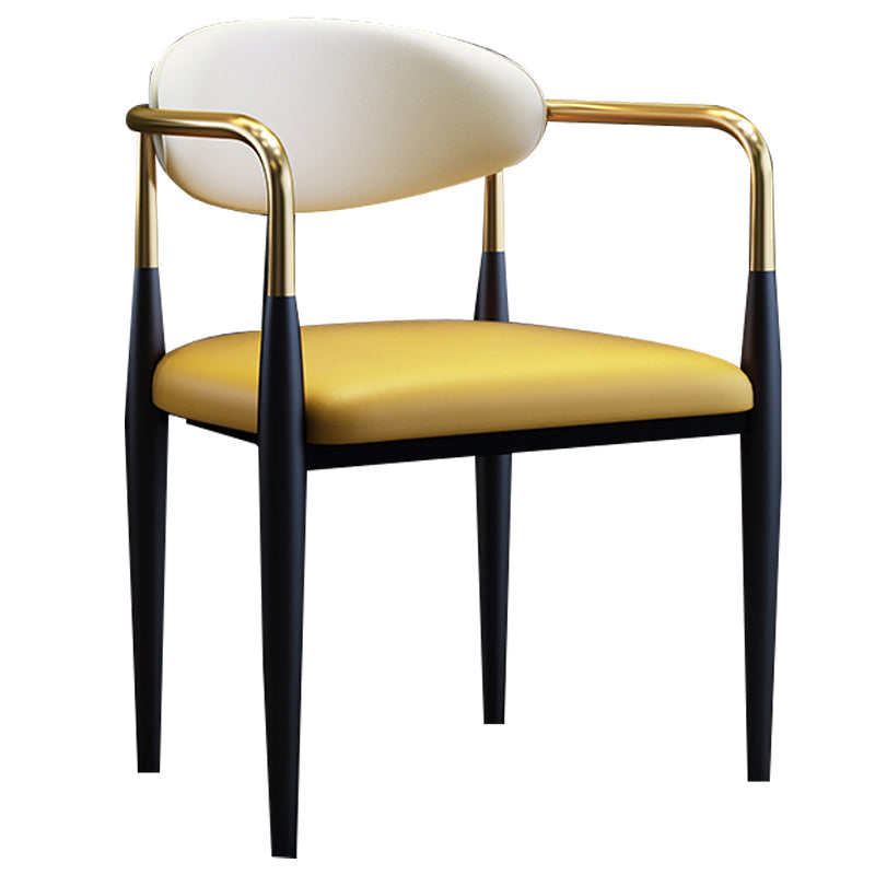 Scandinavian Style Open Back Dining Chair Black Finish Metal Upholstered Side Chair for Home Use Yellow 1 Piece Clearhalo ' kitchen&dining_furn' 'Dining Chairs' 'Dining Tables & Seating' 'dining_chair' 'Furniture' 'furniture_dining_chair' 'Kitchen & Dining Furniture' 'kitchen' 3454476