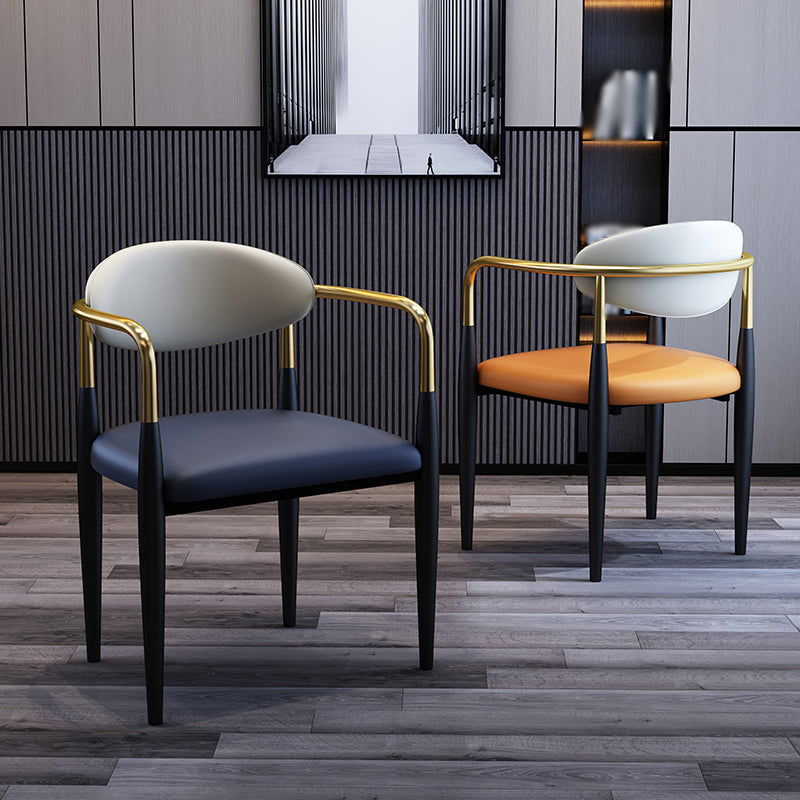 Scandinavian Style Open Back Dining Chair Black Finish Metal Upholstered Side Chair for Home Use Clearhalo ' kitchen&dining_furn' 'Dining Chairs' 'Dining Tables & Seating' 'dining_chair' 'Furniture' 'furniture_dining_chair' 'Kitchen & Dining Furniture' 'kitchen' 3454477