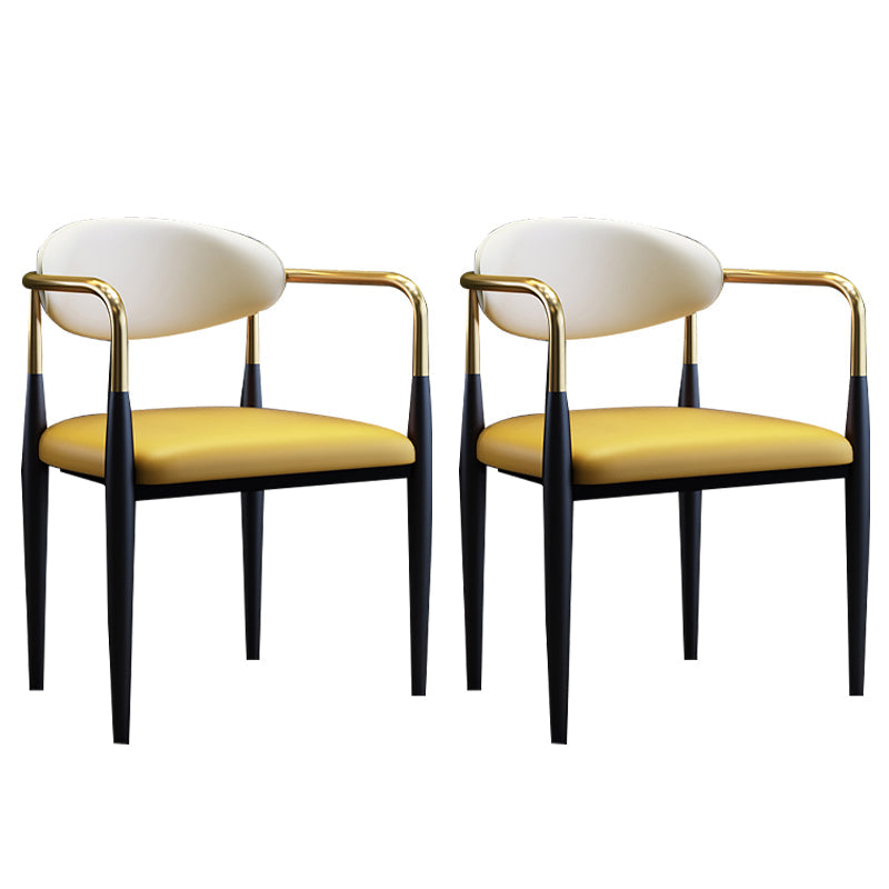 Scandinavian Style Open Back Dining Chair Black Finish Metal Upholstered Side Chair for Home Use Yellow Set of 2 Clearhalo ' kitchen&dining_furn' 'Dining Chairs' 'Dining Tables & Seating' 'dining_chair' 'Furniture' 'furniture_dining_chair' 'Kitchen & Dining Furniture' 'kitchen' 3454479