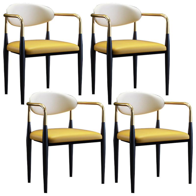 Scandinavian Style Open Back Dining Chair Black Finish Metal Upholstered Side Chair for Home Use Yellow Set of 4 Clearhalo ' kitchen&dining_furn' 'Dining Chairs' 'Dining Tables & Seating' 'dining_chair' 'Furniture' 'furniture_dining_chair' 'Kitchen & Dining Furniture' 'kitchen' 3454480