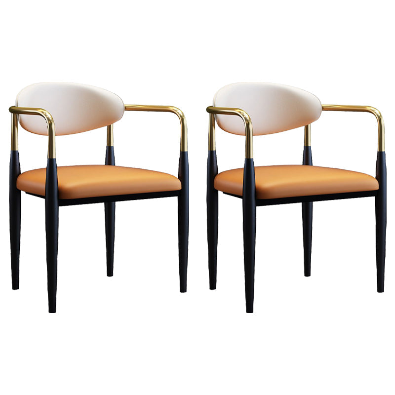 Scandinavian Style Open Back Dining Chair Black Finish Metal Upholstered Side Chair for Home Use Orange Set of 2 Clearhalo ' kitchen&dining_furn' 'Dining Chairs' 'Dining Tables & Seating' 'dining_chair' 'Furniture' 'furniture_dining_chair' 'Kitchen & Dining Furniture' 'kitchen' 3454485