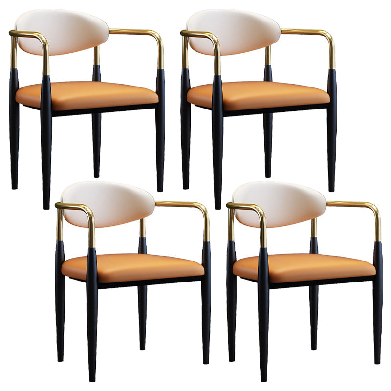 Scandinavian Style Open Back Dining Chair Black Finish Metal Upholstered Side Chair for Home Use Orange Set of 4 Clearhalo ' kitchen&dining_furn' 'Dining Chairs' 'Dining Tables & Seating' 'dining_chair' 'Furniture' 'furniture_dining_chair' 'Kitchen & Dining Furniture' 'kitchen' 3454487