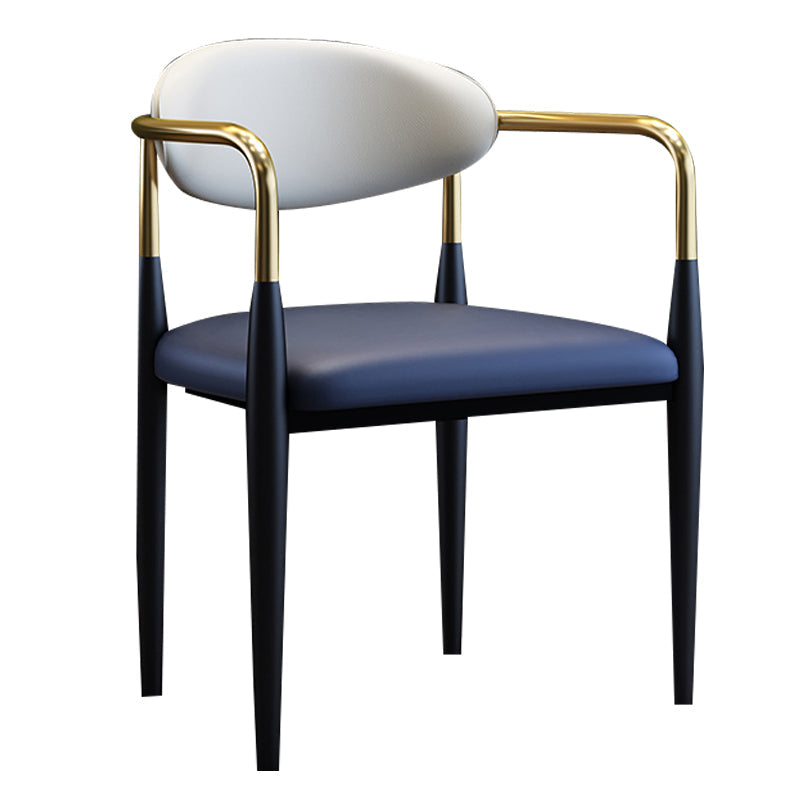 Scandinavian Style Open Back Dining Chair Black Finish Metal Upholstered Side Chair for Home Use Blue 1 Piece Clearhalo ' kitchen&dining_furn' 'Dining Chairs' 'Dining Tables & Seating' 'dining_chair' 'Furniture' 'furniture_dining_chair' 'Kitchen & Dining Furniture' 'kitchen' 3454488