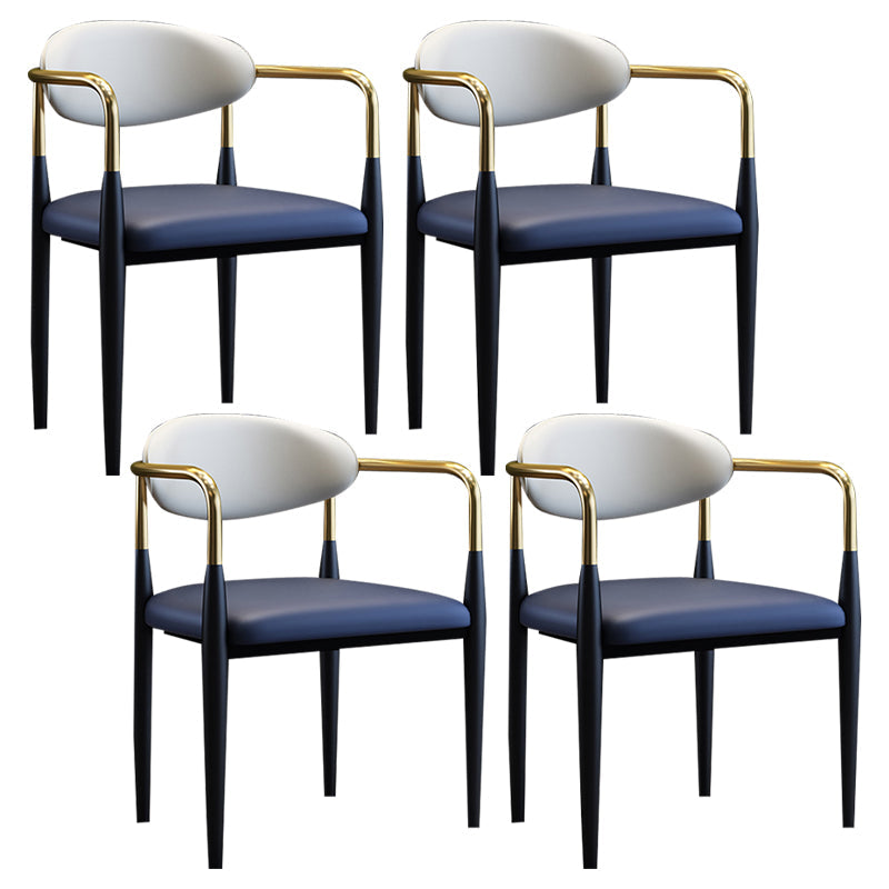 Scandinavian Style Open Back Dining Chair Black Finish Metal Upholstered Side Chair for Home Use Blue Set of 4 Clearhalo ' kitchen&dining_furn' 'Dining Chairs' 'Dining Tables & Seating' 'dining_chair' 'Furniture' 'furniture_dining_chair' 'Kitchen & Dining Furniture' 'kitchen' 3454492