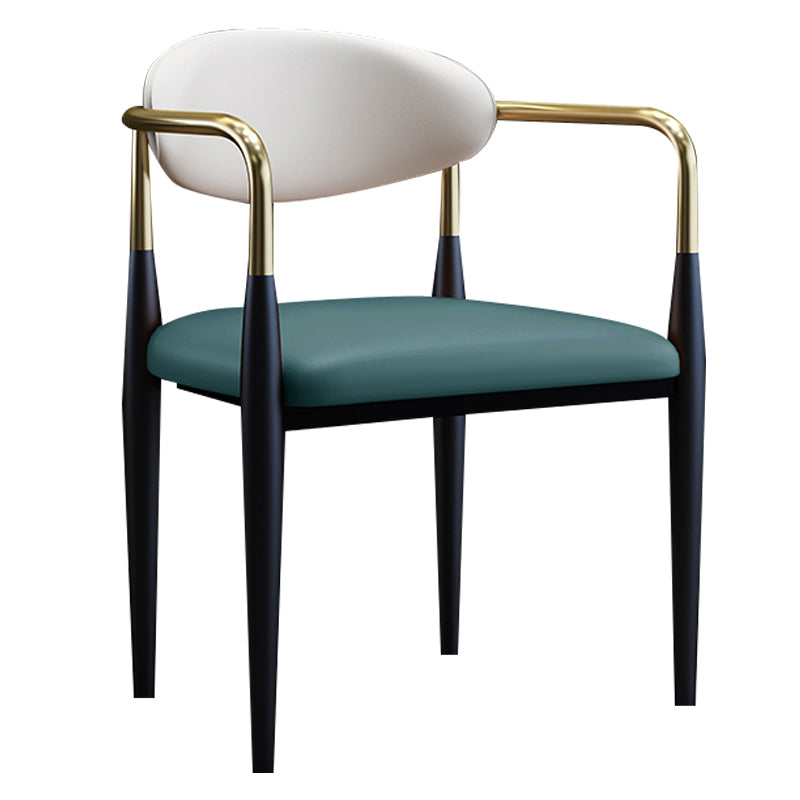 Scandinavian Style Open Back Dining Chair Black Finish Metal Upholstered Side Chair for Home Use Green 1 Piece Clearhalo ' kitchen&dining_furn' 'Dining Chairs' 'Dining Tables & Seating' 'dining_chair' 'Furniture' 'furniture_dining_chair' 'Kitchen & Dining Furniture' 'kitchen' 3454494