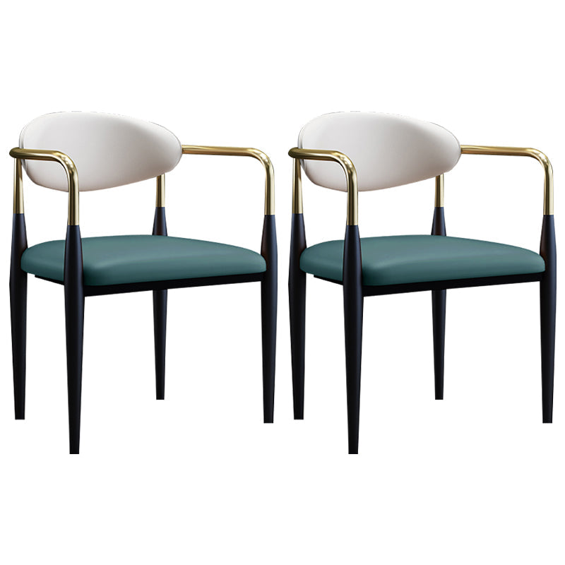 Scandinavian Style Open Back Dining Chair Black Finish Metal Upholstered Side Chair for Home Use Green Set of 2 Clearhalo ' kitchen&dining_furn' 'Dining Chairs' 'Dining Tables & Seating' 'dining_chair' 'Furniture' 'furniture_dining_chair' 'Kitchen & Dining Furniture' 'kitchen' 3454495