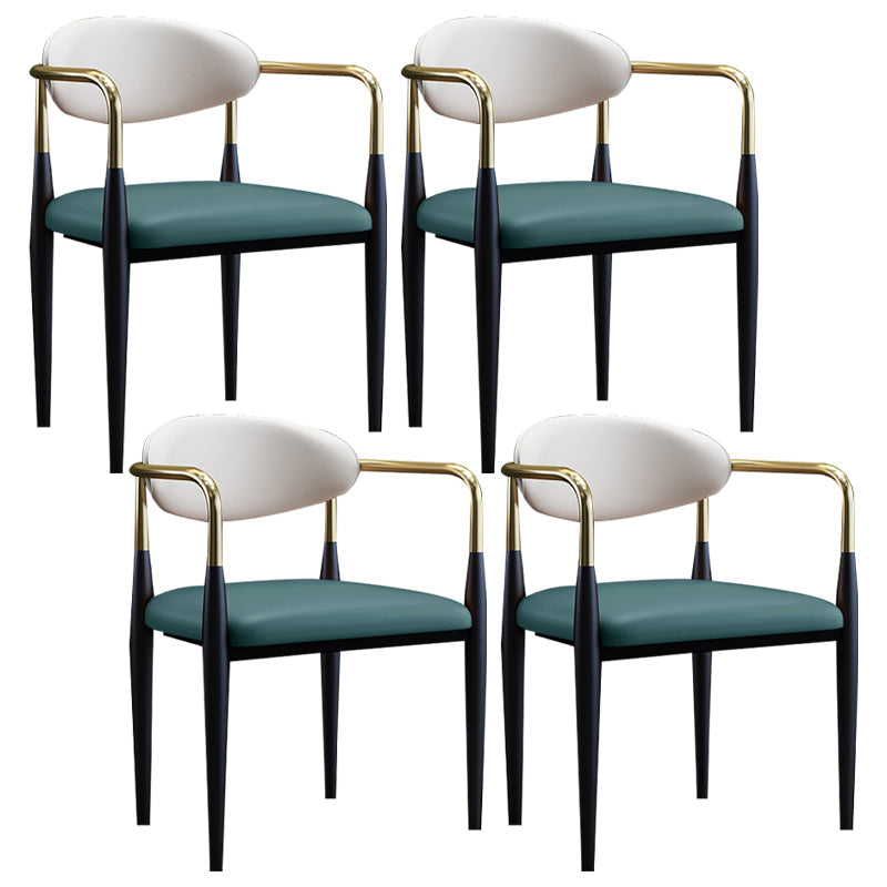 Scandinavian Style Open Back Dining Chair Black Finish Metal Upholstered Side Chair for Home Use Green Set of 4 Clearhalo ' kitchen&dining_furn' 'Dining Chairs' 'Dining Tables & Seating' 'dining_chair' 'Furniture' 'furniture_dining_chair' 'Kitchen & Dining Furniture' 'kitchen' 3454496