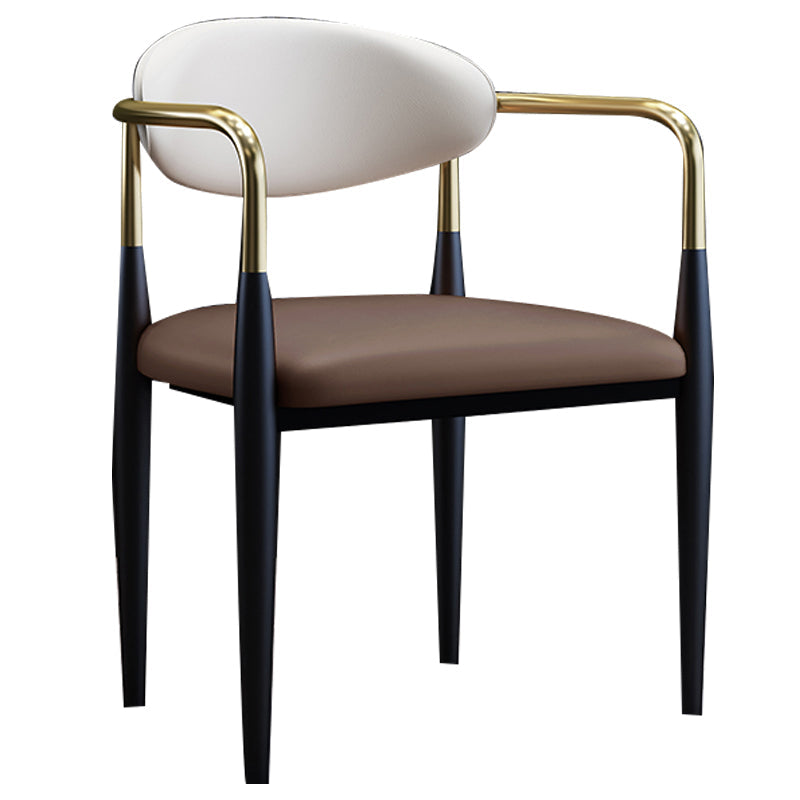 Scandinavian Style Open Back Dining Chair Black Finish Metal Upholstered Side Chair for Home Use Coffee 1 Piece Clearhalo ' kitchen&dining_furn' 'Dining Chairs' 'Dining Tables & Seating' 'dining_chair' 'Furniture' 'furniture_dining_chair' 'Kitchen & Dining Furniture' 'kitchen' 3454497