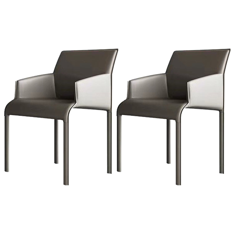 Contemporary Style Metal Dining Arm Chair Matte Finish Square Dining Chair for Home Use Grey Set of 2 Clearhalo ' kitchen&dining_furn' 'Dining Chairs' 'Dining Tables & Seating' 'dining_chair' 'Furniture' 'furniture_dining_chair' 'Kitchen & Dining Furniture' 'kitchen' 3454684