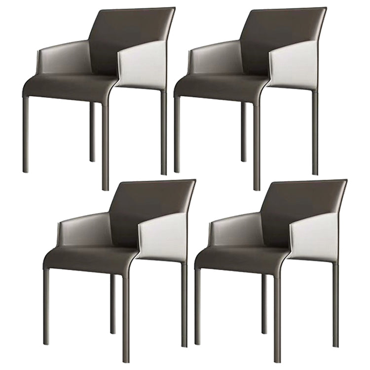 Contemporary Style Metal Dining Arm Chair Matte Finish Square Dining Chair for Home Use Grey Set of 4 Clearhalo ' kitchen&dining_furn' 'Dining Chairs' 'Dining Tables & Seating' 'dining_chair' 'Furniture' 'furniture_dining_chair' 'Kitchen & Dining Furniture' 'kitchen' 3454686