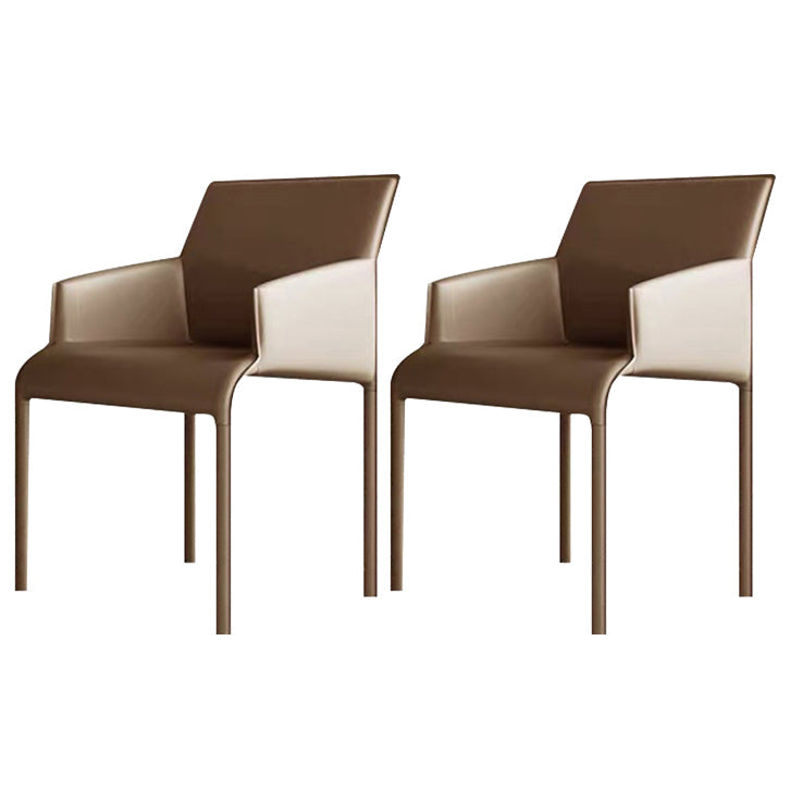 Contemporary Style Metal Dining Arm Chair Matte Finish Square Dining Chair for Home Use Brown Set of 2 Clearhalo ' kitchen&dining_furn' 'Dining Chairs' 'Dining Tables & Seating' 'dining_chair' 'Furniture' 'furniture_dining_chair' 'Kitchen & Dining Furniture' 'kitchen' 3454690
