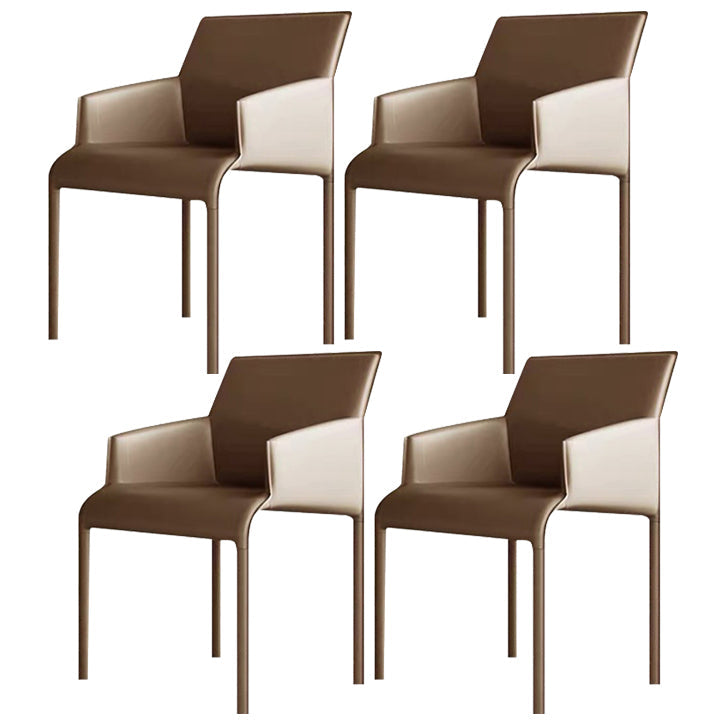 Contemporary Style Metal Dining Arm Chair Matte Finish Square Dining Chair for Home Use Brown Set of 4 Clearhalo ' kitchen&dining_furn' 'Dining Chairs' 'Dining Tables & Seating' 'dining_chair' 'Furniture' 'furniture_dining_chair' 'Kitchen & Dining Furniture' 'kitchen' 3454692